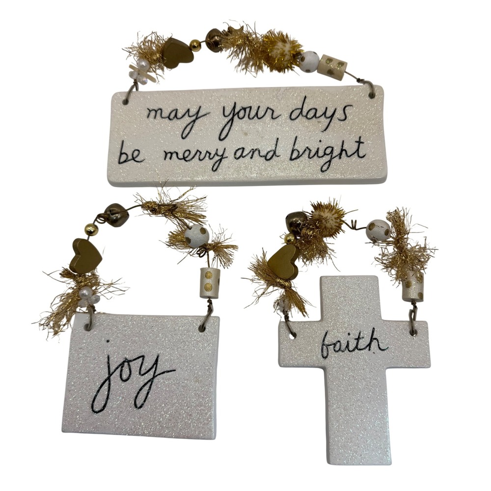 Sandra Magsamen Silvestri Ornaments Set 3 White Gold Faith Joy Merry Bright